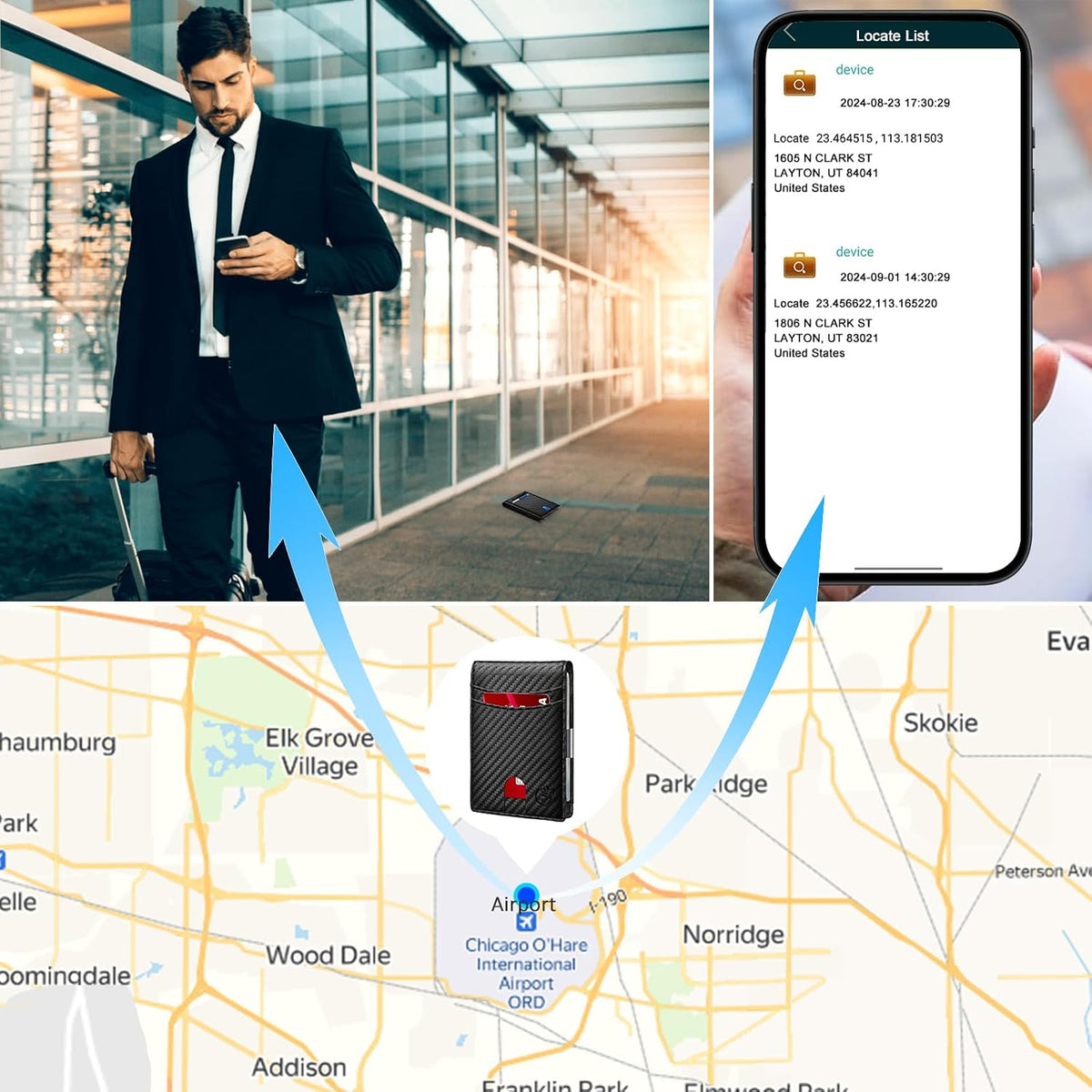 Mens Wallet Tracker Work for Anroid & iOS Device, Smart Wallet for Men WIth Tracker (Android & iOS, Carbon Black & Black)