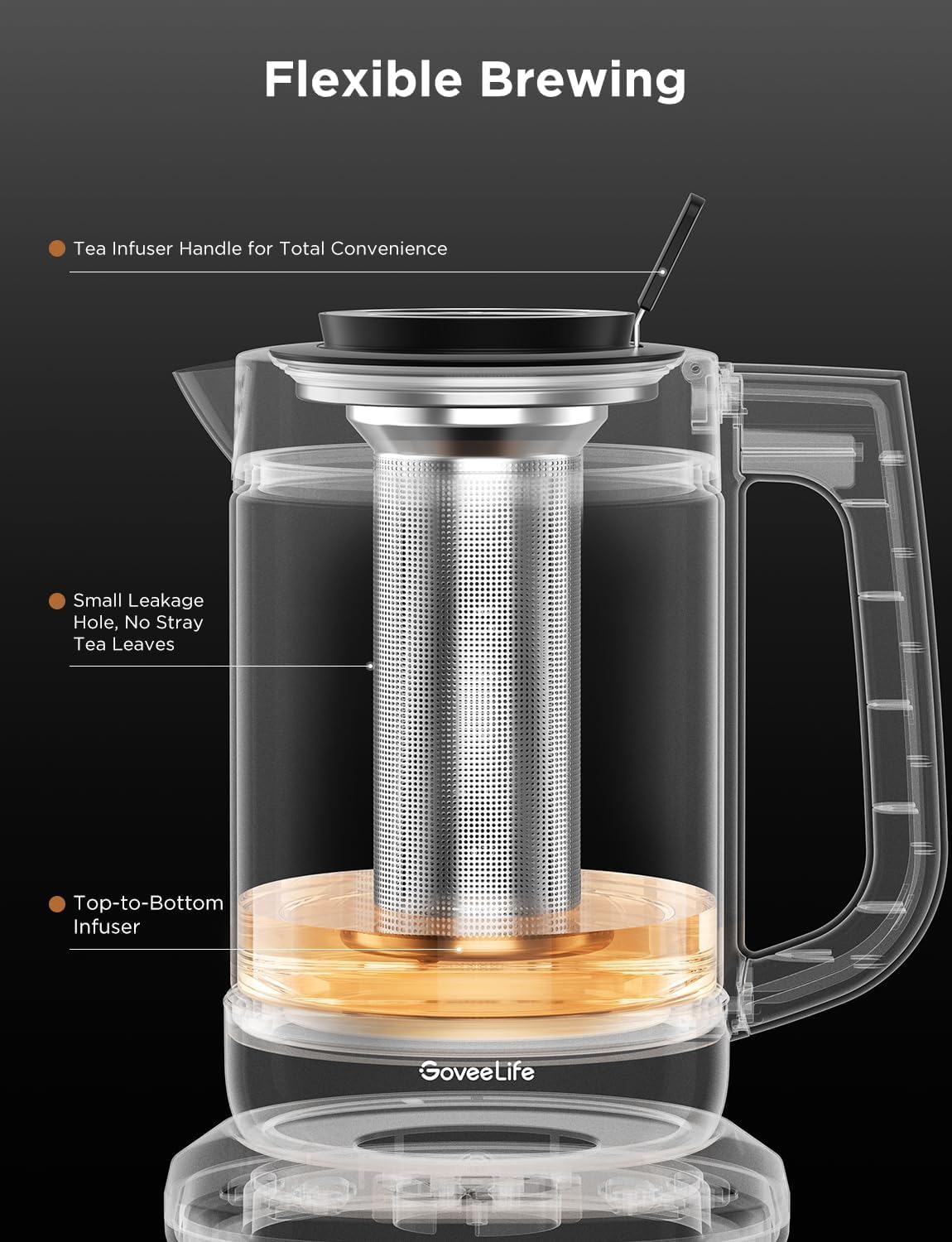 GoveeLife Smart Electric Kettle, Tea Infuser for Loose Leaf, 1.7L Silver