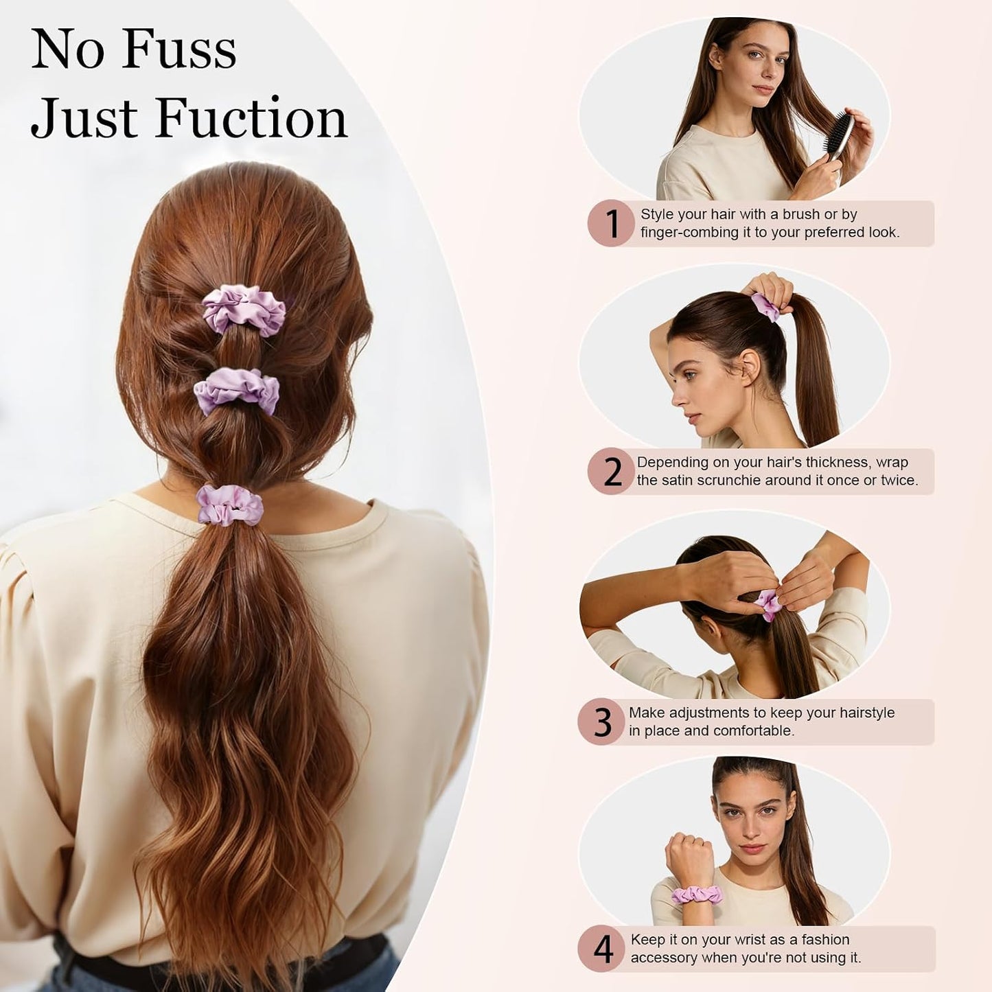 Satin Scrunchies for Women – 8PCS Blush & Brown Silk Hair Ties Set – No Crease, Frizz-Free, Gentle Elastic Hair Bands, Soft & Stylish Everyday Hair Accessories Gifts