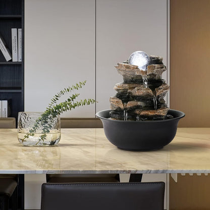WICHEMI Indoor Fountain Tabletop Fountain Waterfall Fountains Stacked Rocks | Desktop Fountain With LED Light, Soothing Sound, Stress Relief, Humidifies Air, No Plumbing, Easy Setup, 11.8"X8.7"X5.9"