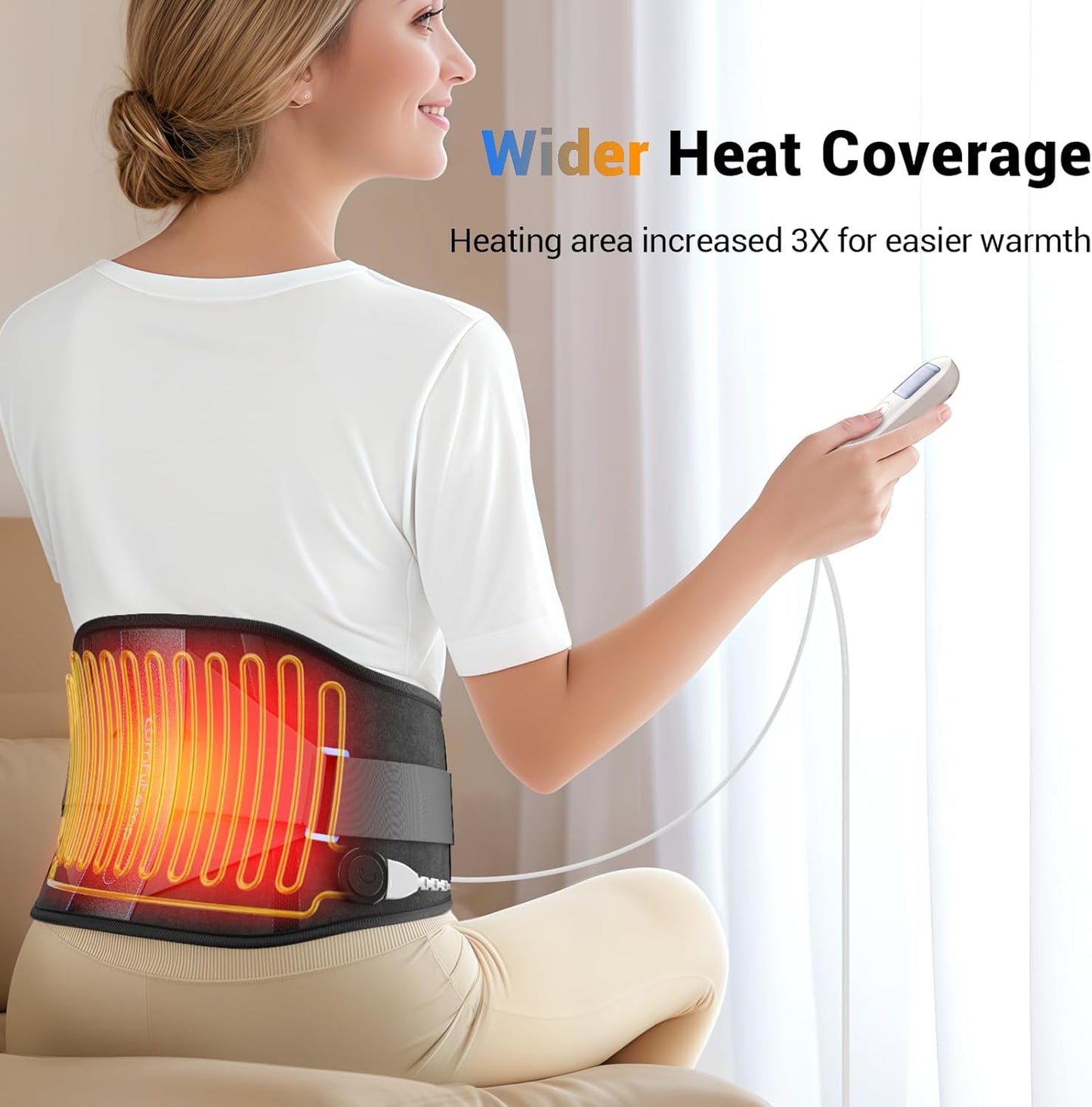 Comfytemp Heating Pad for Back, Electric Heat Pad with Lumbar Support Brace for Period, Larger Back Heated Wrap with 6 Heat Setting & 3 Timers for Women Men Mom Dad Elderly, Waist Up to 59"
