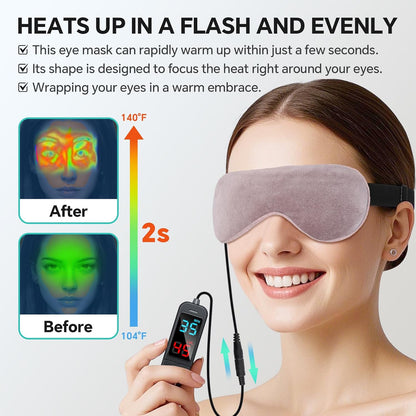 Heated Eye Mask for Dry Eyes, Stye & Migraines Relief - USB Electric Warm Compress with 20 Temp/Time Settings, Washable Flaxseed Cover for MGD, Blepharitis & Eye Strain