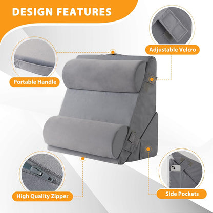 Ruqmuis Wedge Pillow Set for After Surgery, 3PCS Adjustable 9&12 Inch Bed Wedge Pillow for Sleeping, Incline Pillow Wedge for Headboard, Post Surgery, Acid Reflux, Neck&Back Support, White/Grey