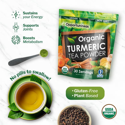 Opportuniteas Organic Matcha Turmeric Tea Powder - 30 Servings