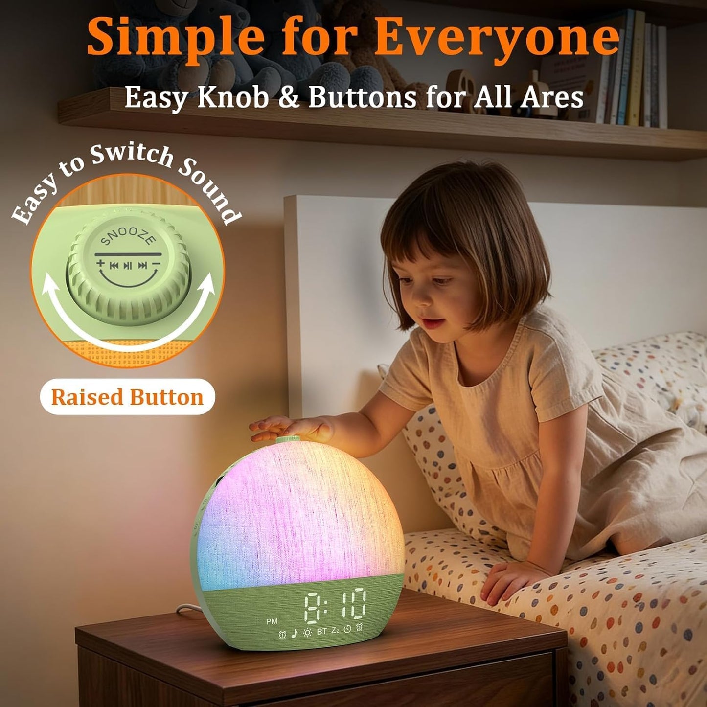 Sunrise Alarm Clock with Sound Machine - Wake Up Light, Wood Grain, Bluetooth, Dual Digital Alarm Clocks for Bedrooms, Adjustable Brightness, 30 Sleep Sounds, White Noise Machine for Baby & Adults