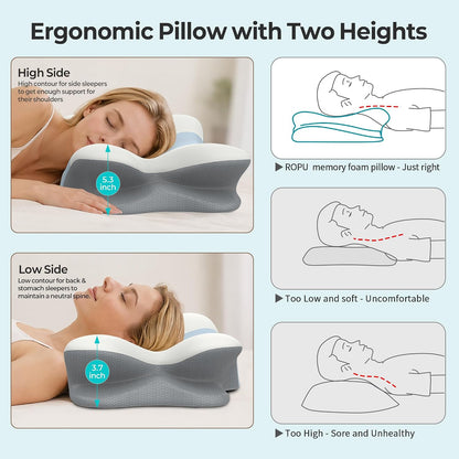 Cervical Neck Pillow - Contour Memory Foam Pillows for Pain Relief