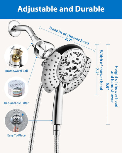 INAVAMZ Shower Head with Handheld High Pressure: Hand Held Shower Head & Rain Shower Head 2-IN-1 Shower Head with 59" Rotatable Stainless Steel Hose, Shower Trim Systems, Sliver 2.5 GPM 15391 Filter