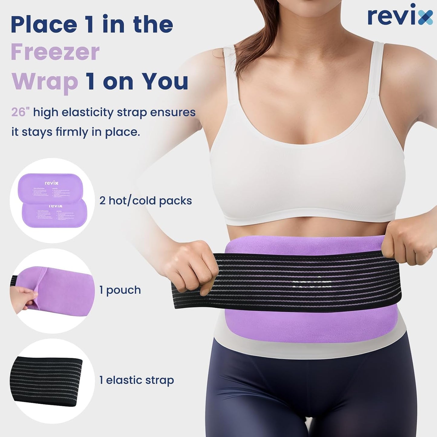 REVIX Ice Packs for Injuries Reusable, 2 Packs Hot and Cold Pack with Adjustable Strap, Flexible Ice Wraps for Joints and Muscle, Rotator Cuff, Back, Knee Discomfort Relief (10" x 5" Blue)