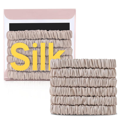 6Pcs Silk Hair Ties 100% Pure Mulberry Silk Scrunchies for Women Girls | No Hair Crease, Anti Frizz, Gentle Hold, No Damage, Black Brown Pink