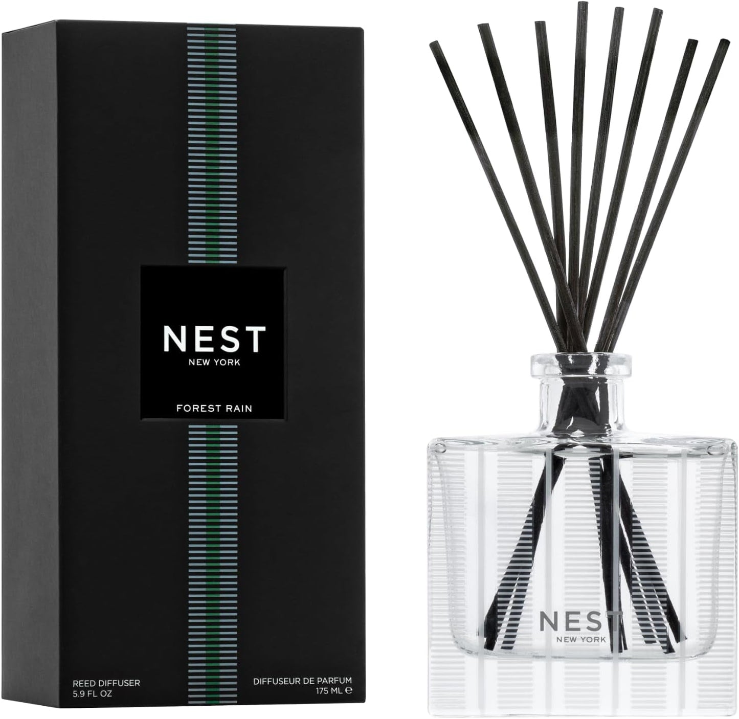 NEST New York Reed Diffuser, Bamboo - 5.9 fl oz - Fragrance for Up to 90 Days - Reusable, Refillable Glass Holder - Includes 8 All-Natural Reed Sticks - Flame Free