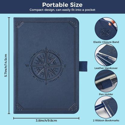 Small Notebook Pocket Journal, A6 3.7" x 5.7", 3 Pack, Black Leather Cover