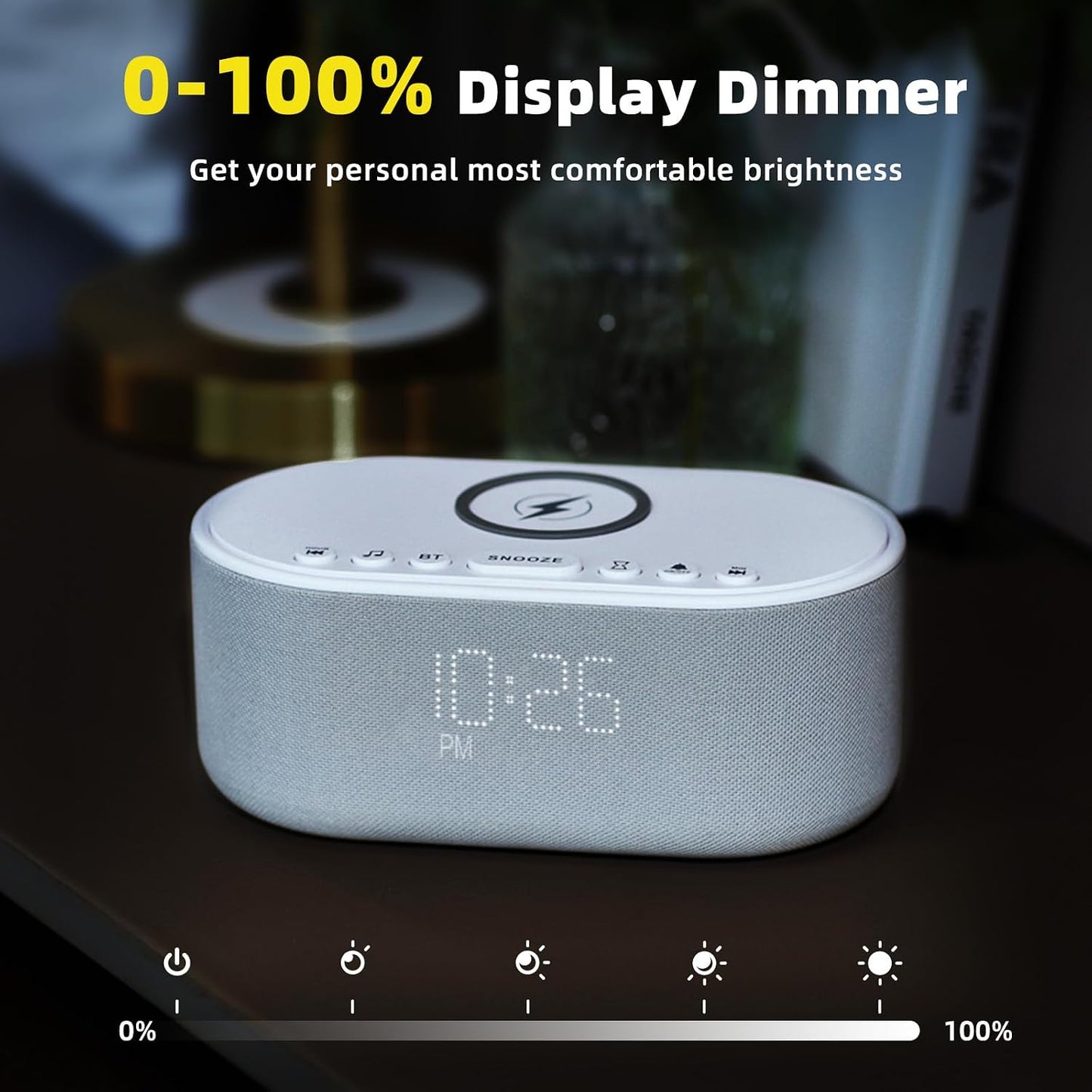 Sound Machine Alarm Clock for Bedrooms: Bluetooth 10W Stereo Sound Speaker with Wireless Charging - White Noise Machine for Sleeping with 21 Soothing Sounds - Putty