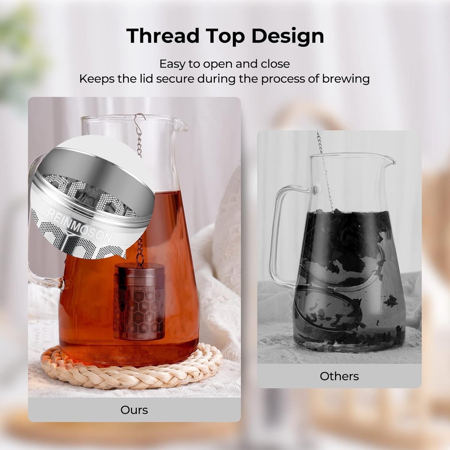 Reinmoson Large Tea Infuser for Loose Tea & Spice Infuser for Cooking, Extra Fine Mesh Tea Strainers, 304 Stainless Steel Loose Leaf Tea Steeper for Black Tea, Rooibos, etc