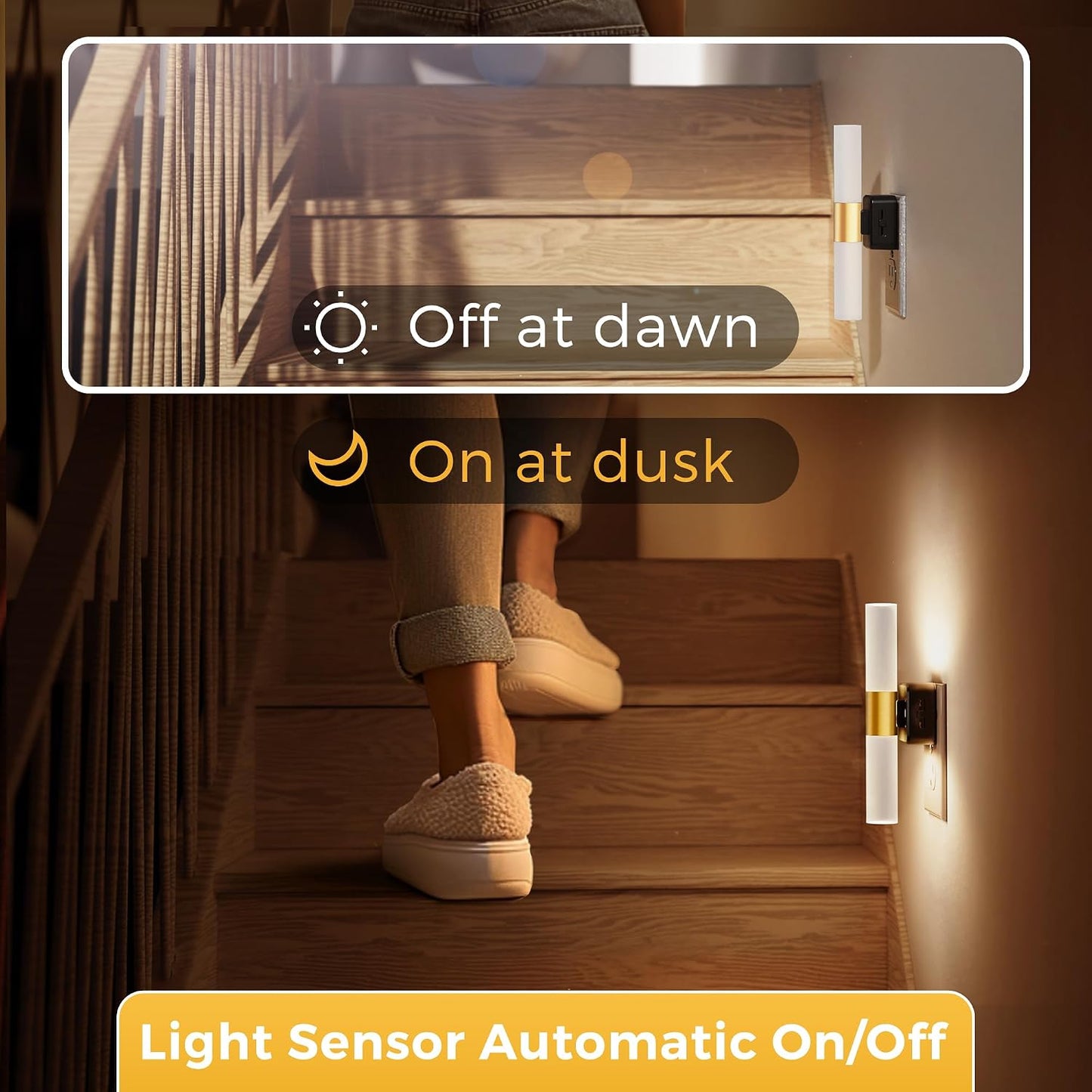 L LOHAS LED Night Lights Plug into wall, Amber Night Light with Adjustable Brightness, Plug in NightLight with Auto Light Sensor, Wall Sconce-Style Design Night Light for Bathroom,Hallway, 2 Pack