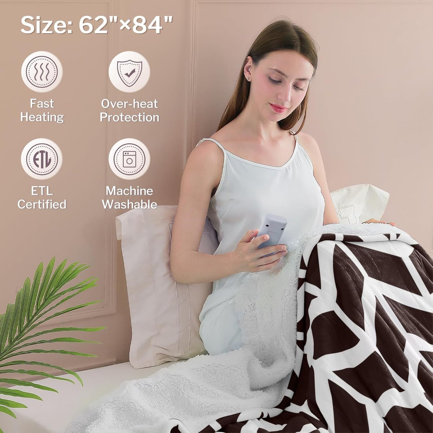 VENTIMI Electric Blanket Heated Throw, 50" x 60" Heated Blanket with 5 Heat Levels & 3 Hours Auto Off, Fast Heating Blankets with ETL & FCC Certification, Grey