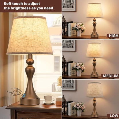 Touch Lamps for Nightstand, 3 Way Dimmable Bedside Lamps with USB C+A Ports