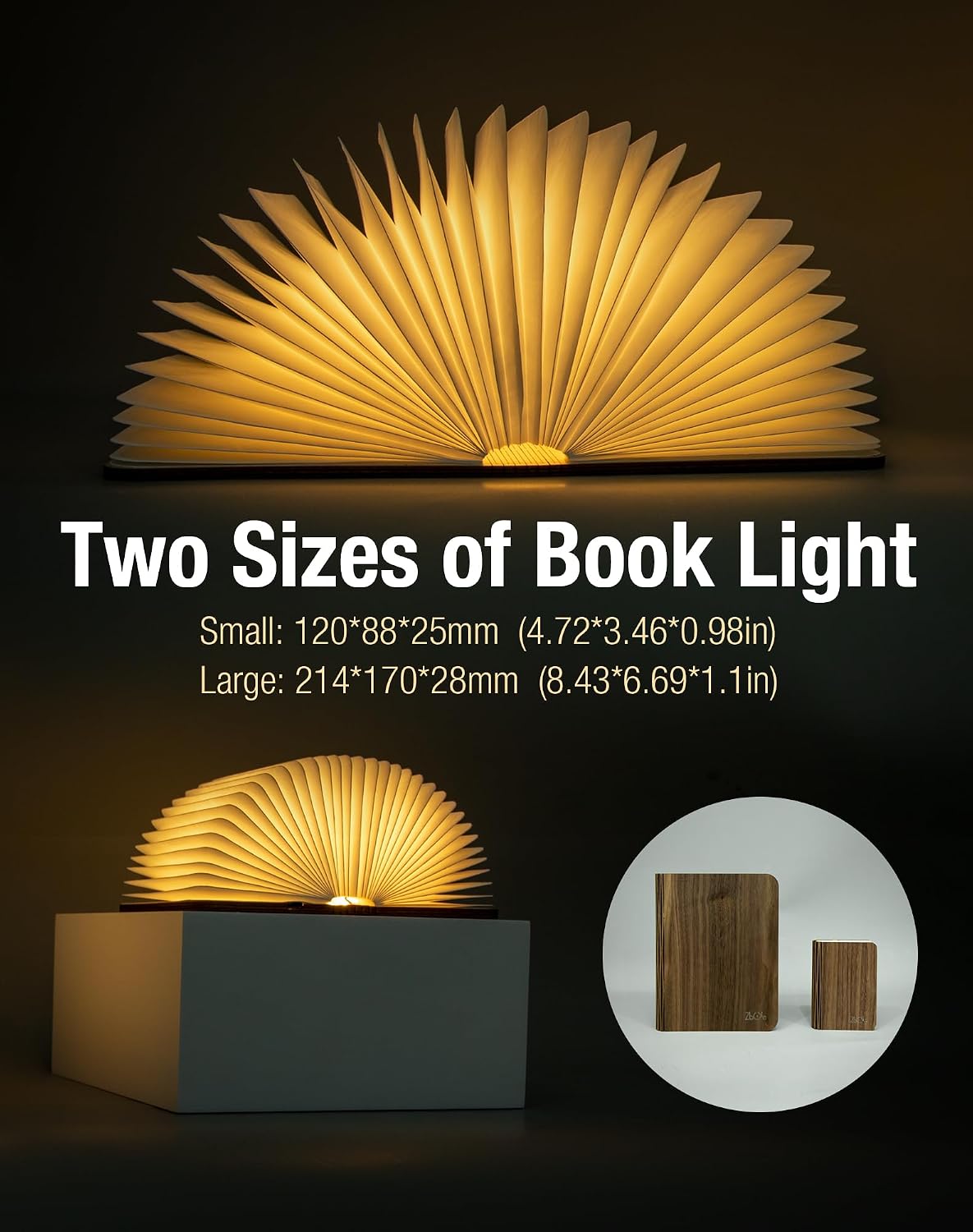 4.7 Inch Wooden Book Lamp, Book Lovers Gifts,Teacher Appreciation Gifts for Women, Folding Book Light, LED Ambient Lighting, Magnetic Mood Lighting for Home&Library Decor (Walnut)