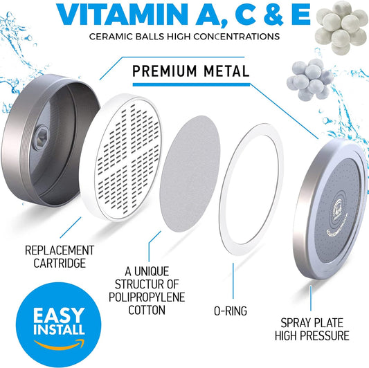 AquaHomeGroup - Filtered Shower Head & 20 Stage Shower Filter - Standard - Chrome