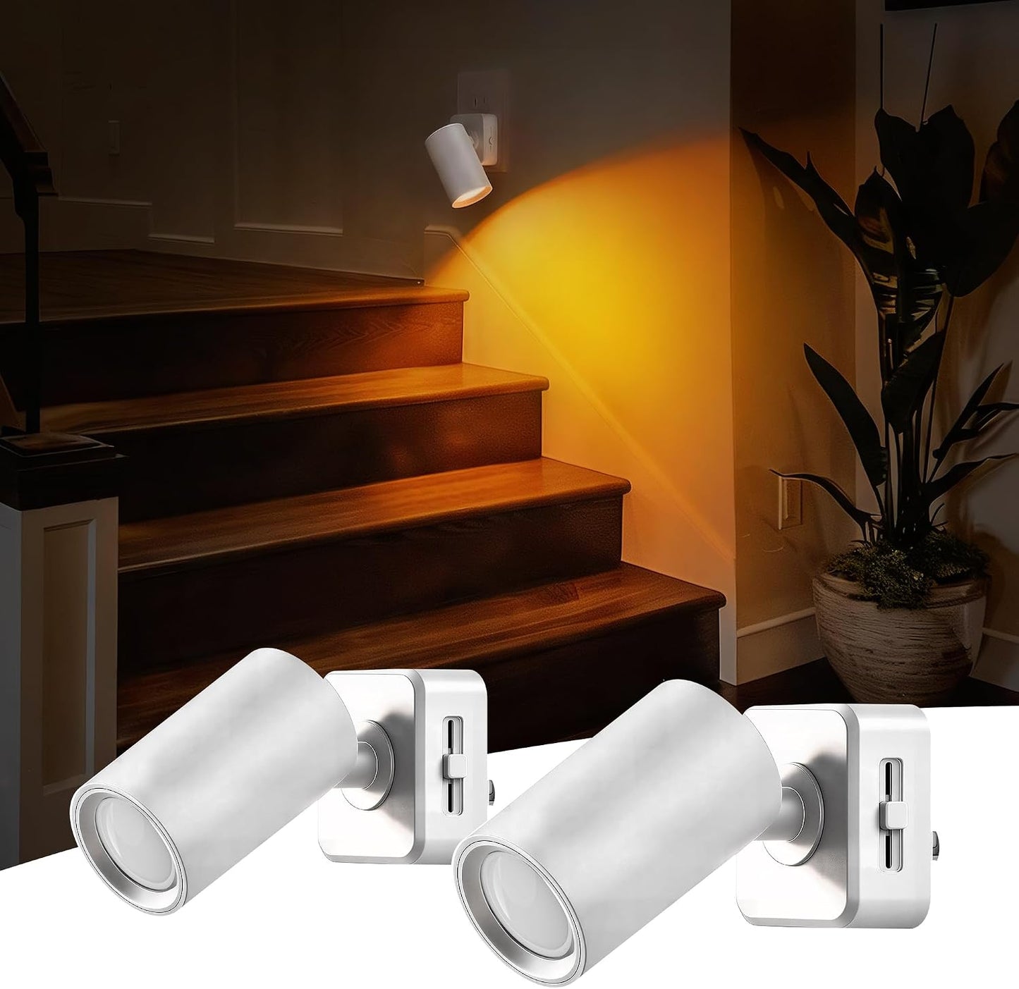 L LOHAS LED Night Lights Plug into Wall, [2-Pack] Rotatable Night Lights with Dusk to Dawn Sensor, 0-100 LM Brightness Adjustable,2000K Amber Nightlight for Adults Bathroom Hallway Stairs