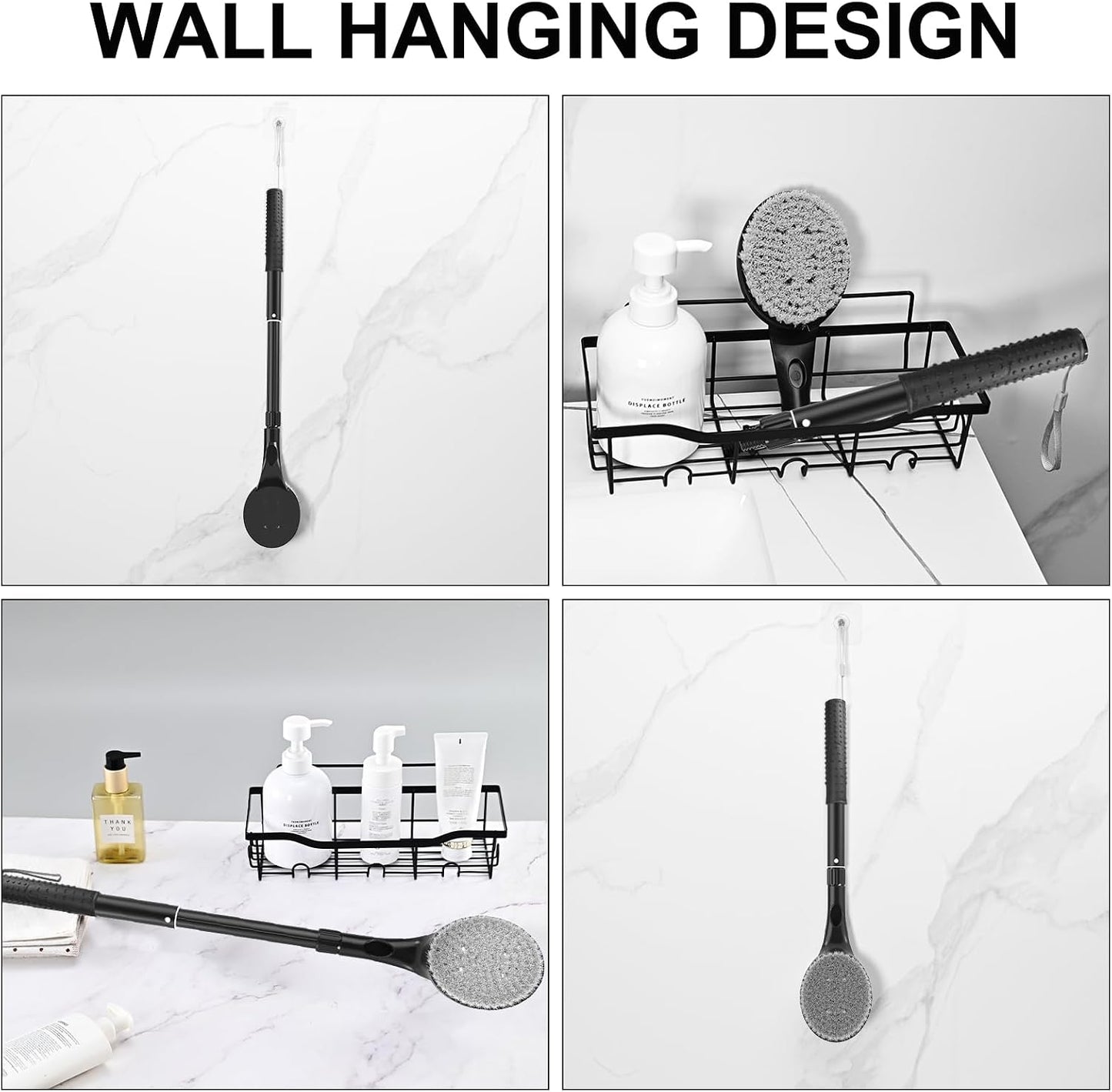 Back Scrubber for Shower, 17.52" - 25.7” Telescopic Back Washer for Shower with Anti-Slip Long Handle, Soft Nylon Bristles, Detachable Back Brush for Shower for Men Women Elderly