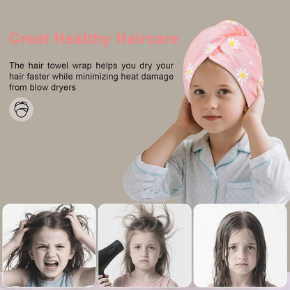 Unicorn Castle Microfiber Hair Towel for Kids 2Pack Hair Wrap Towels Absorbent Hair Drying Towel Wrap Hair Turbans for Curly Thick Hair, Pink White Strawberry
