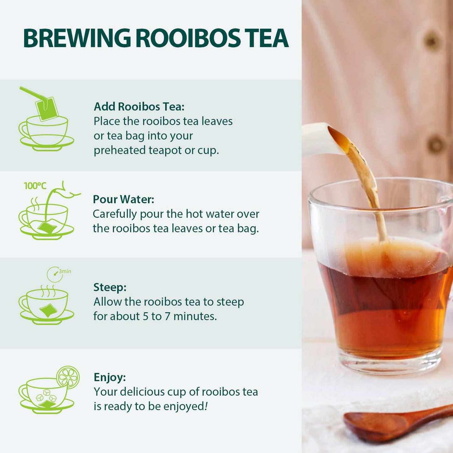 Soeos Organic Rooibos Tea, 100 Count (Pack of 1), Naturally Sweet Herbal Tea, Caffeine Free, USDA Organic, Red Rooibos Tea Bags, Farmed in South Africa 9oz (250g)
