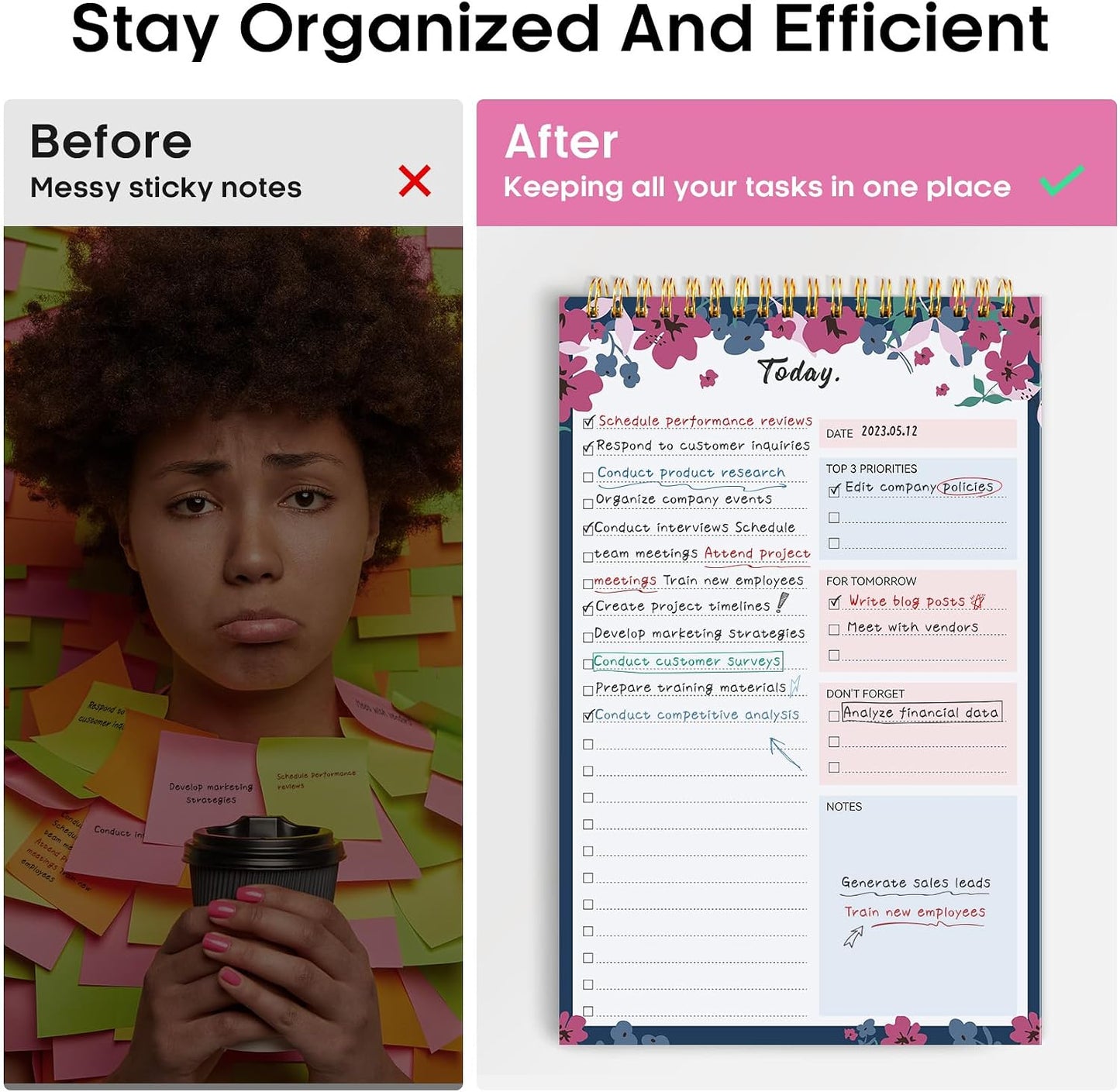 Taja To Do List Notepad - To Do List Notebook for Work with 52 Sheets, 9.8" x 6.5", Undated Daily Planner Perfect for Daily Tasks and Goal Setting, Notepad Suitable for Office, Home & School - Violet Dream