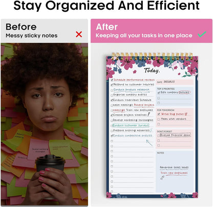 Taja To Do List Notepad - To Do List Notebook for Work with 52 Sheets, 9.8" x 6.5", Undated Daily Planner Perfect for Daily Tasks and Goal Setting, Notepad Suitable for Office, Home & School - Violet Dream
