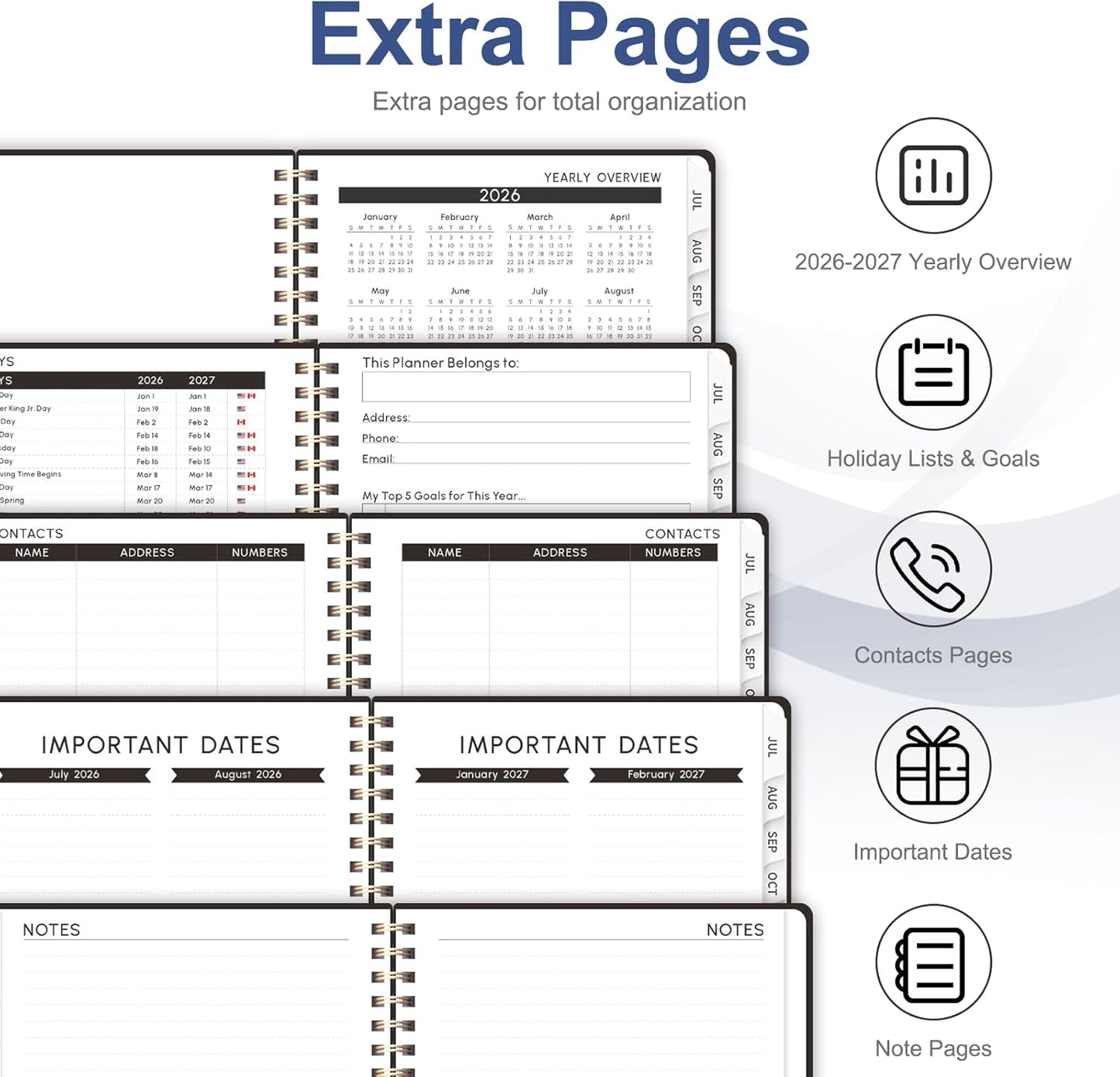 Planner 2026-2027, Weekly and Monthly Calendar Planner, JUL 2026 - JUN 2027 | Academic Year, Daily Agenda Book, A5(6.3'' x 8.5''), Sprial Bound, Inner Pocket, Office School Use