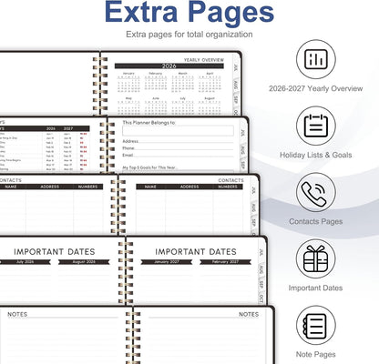 Planner 2026-2027, Weekly and Monthly Calendar Planner, JUL 2026 - JUN 2027 | A5(6.3'' x 8.5''), Hardcover, Agenda Book, Sprial Bound, Inner Pocket, Office and School Use