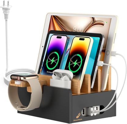 Pezin & Hulin Bamboo Charging Station with USB Charger,5Cables-Natural