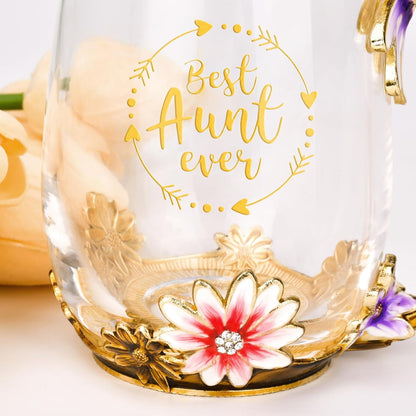 Enamel Glass Flower Tea Pot With Removable Loose Tea Leaf Infuser Tea Maker Teapot Set 30.4OZ Gifts for Women,Mom,Birthday