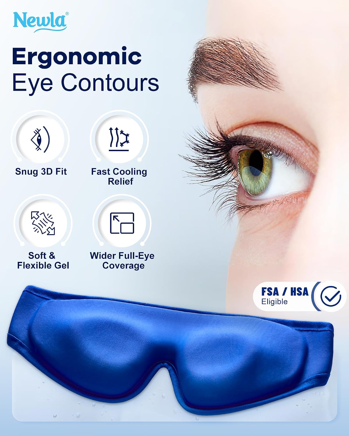 Cooling Gel Eye Mask for Puffy Eyes, Larger Full-Eye Cold Compress for Swelling, Ice-Cold Gel Therapy, Forehead & Upper Cheek Cooling Relief, Reusable Ice Pack for Eyes, FSA Eligible HSA, Black