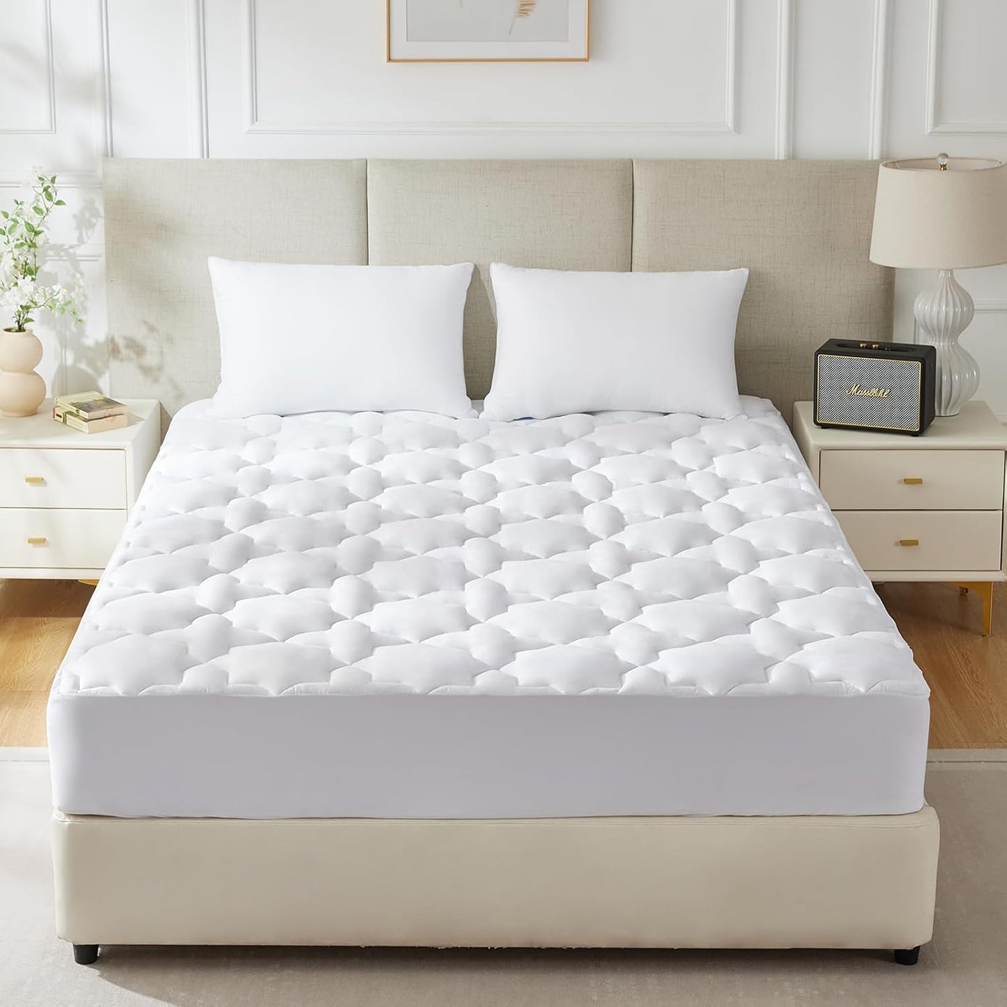 CozyLux Queen Mattress Pad, 450GSM Quilted Cooling Cotton Top Mattress Topper, Extra Deep Pocket Fits 8-21 inches, Oeko-TEX Certified, Plush Soft & Breathable Bed Pad (60"x80", White)