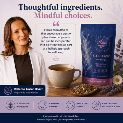 Sleep Easy Herbal Tea 3 oz – Chamomile, Lavender, Lemon Balm, Valerian Root & Passion Flower – Natural Sleep Support for a Calm, Restful Night’s Rest. Caffeine-Free. (includes: 35 empty unbleached filter tea bags inside)