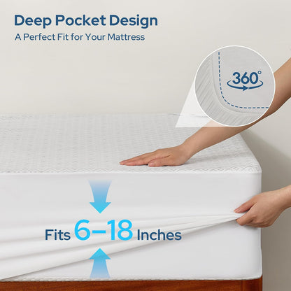 BEDLORE Queen Mattress Protector, Waterproof Noiseless Mattress Cover with Deep Pocket for 6-18 inches Mattress, Soft Breathable Mattress Pad Machine Washable (Dark Gray)