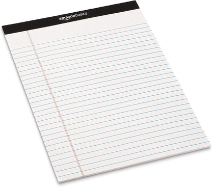 Amazon Basics Wide Ruled Lined Writing Note Pads for Office Supplies, 8.5" x 11.75", White, 12-Pack of 50 Perforated Sheets