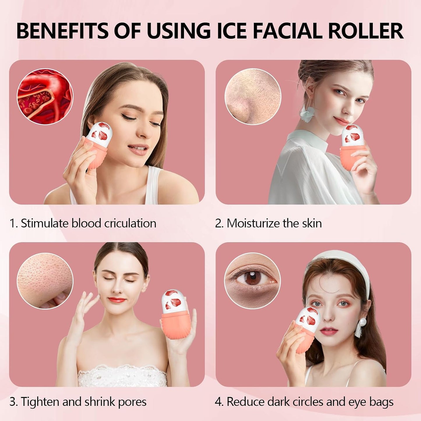 Ice Roller for Face and Eye, Reusable Silicone Ice Facial Roller Ice Holder, Face Ice Mold Skin Care, Ice Cube Roller for Shrink Pores Anti Wrinkle Reduce Puffiness, Black