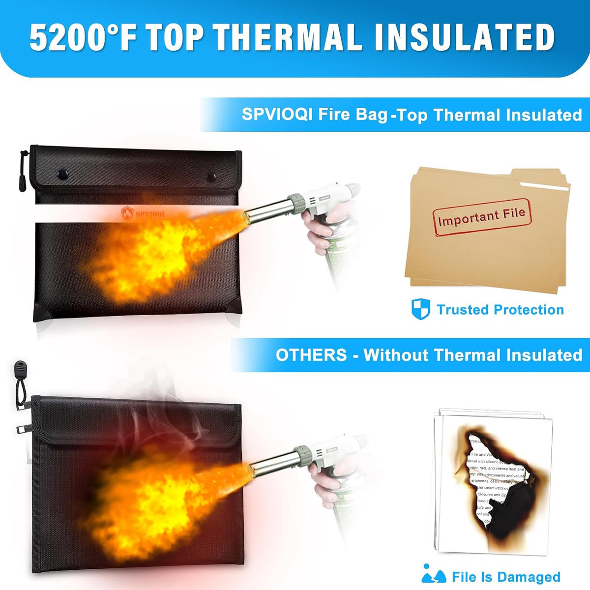 Upgraded 5200°F Fireproof Document Bag with Heat Insulated, Water Fire Proof Bags with Zipper,8 Layers of Functional Materials and Reflective Strip, Fireproof Money Bag for Cash/Documents/Valuables