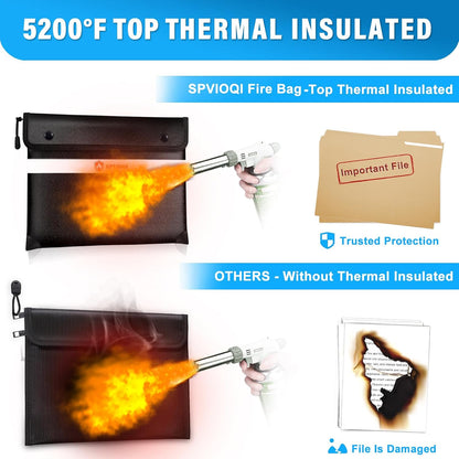 Upgraded 5200°F Fireproof Document Bag with Heat Insulated, Water Fire Proof Bags with Zipper,8 Layers of Functional Materials and Reflective Strip, Fireproof Money Bag for Cash/Documents/Valuables