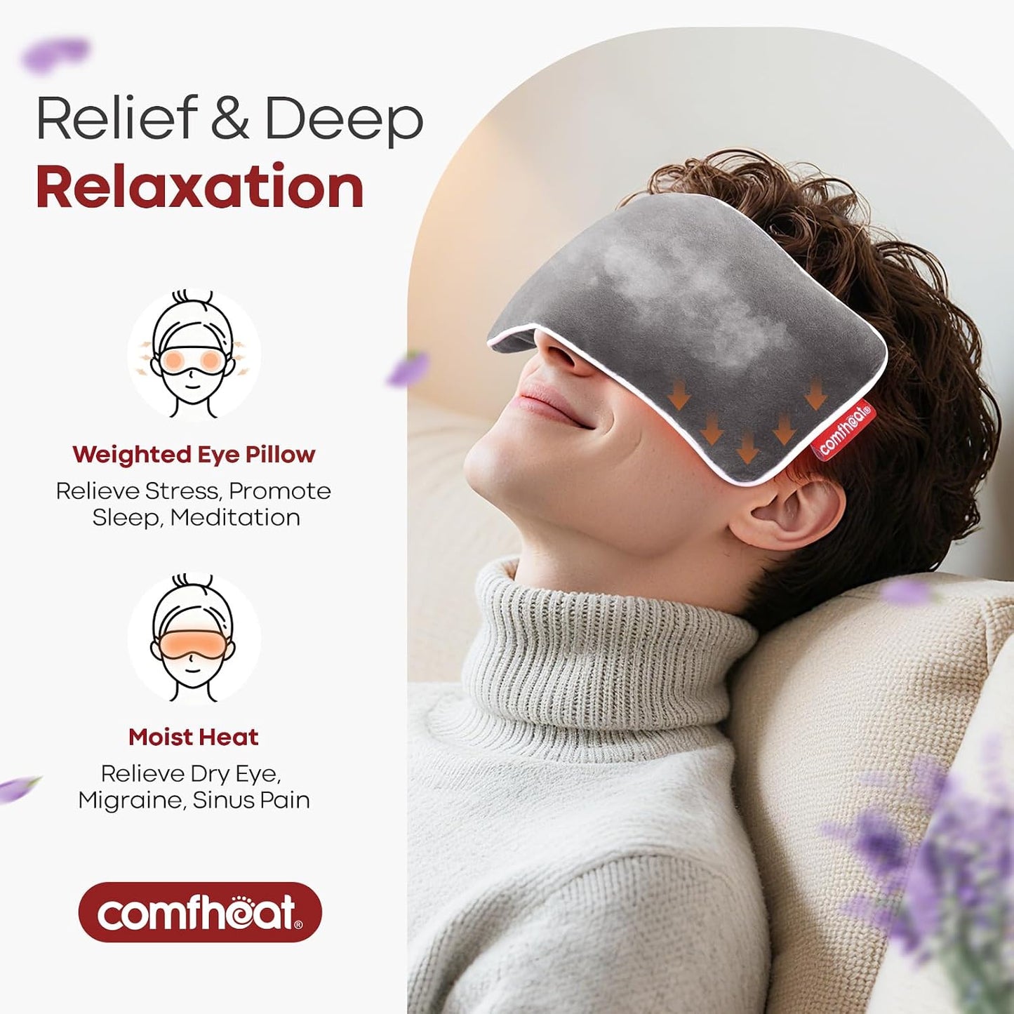 Unscented Weighted Eye Pillow for Yoga, Microwavable Moist Heat Eye Compress Mask with Washable Cover for Relaxation, Sleeping, Meditation, Yoga, Spa, Migraine Relief
