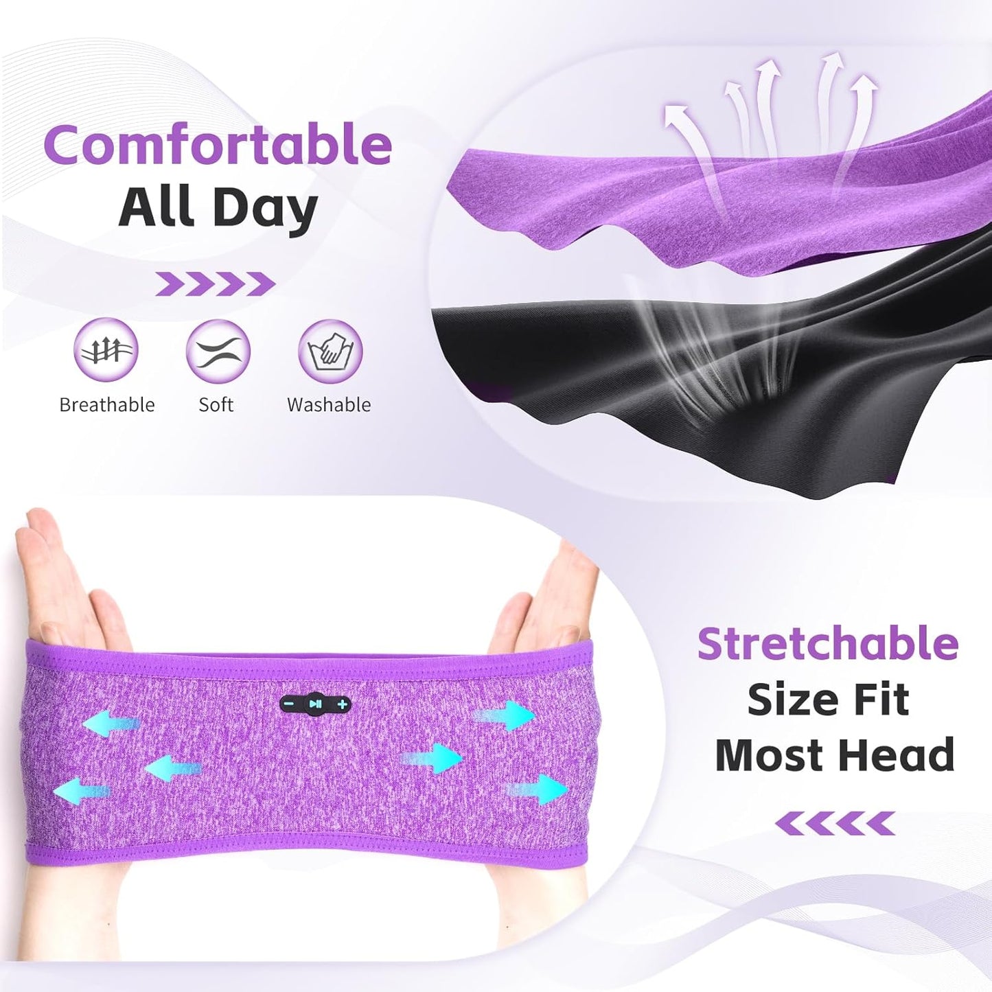 Sleep Headphones Bluetooth 6.0 Headband, 20H Playtime Headband Headphones with HD Stereo Speakers, Sports Wireless Earphones for Side Sleepers Workout Yoga Travel Meditation, Gifts for Women Men