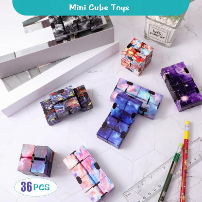 Sumind 24 Pieces Infinity Cube Fidget Toy Mini Blocks Cube Bulk Gadget Sensory Toy Hand Held Blocks Finger Gadget Gift for Adults Anxiety Stress Relief Game(Starry Style)