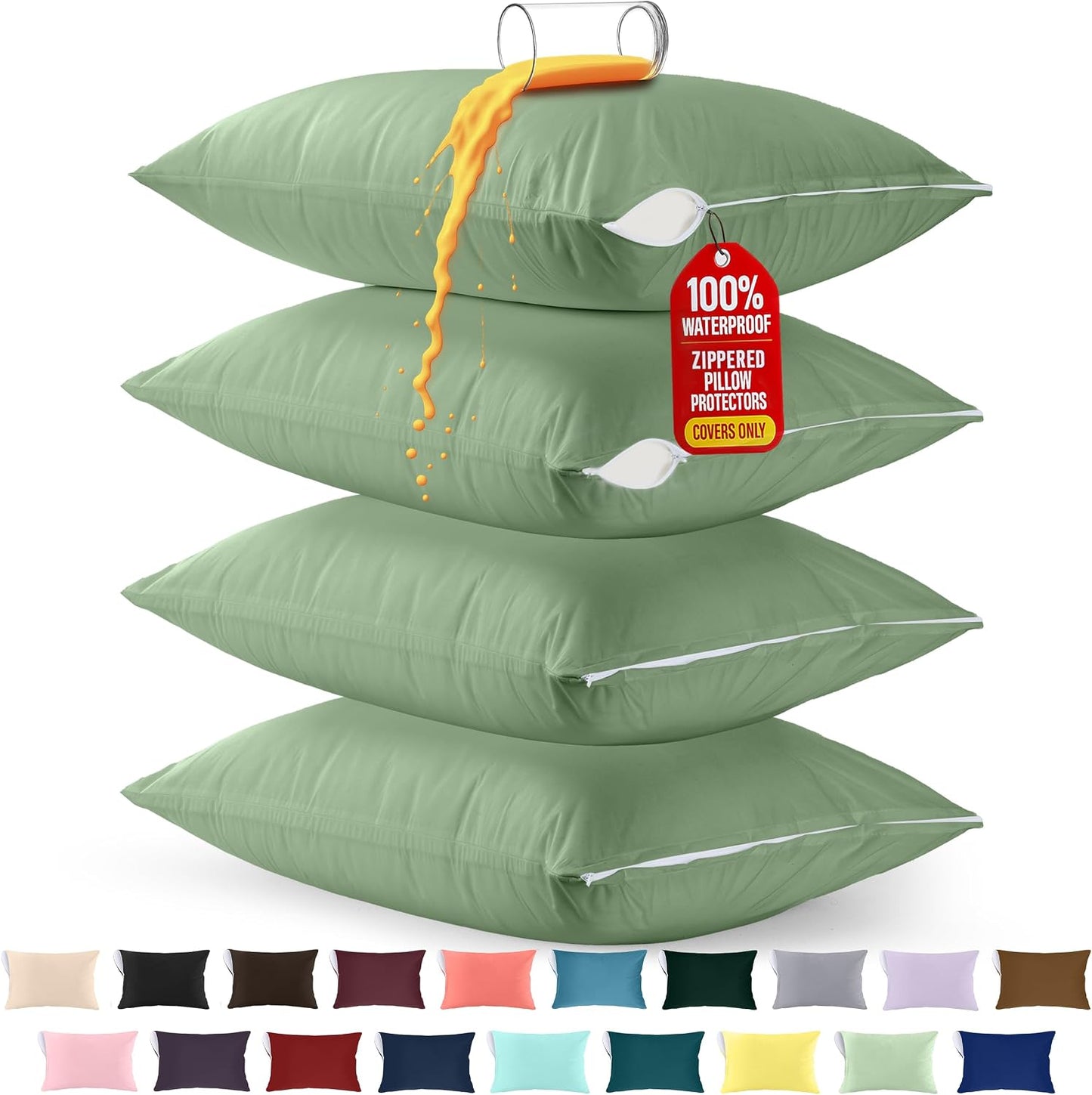 Utopia Bedding Premium 100% Waterproof Pillow Protectors with Zipper Standard Size (Set of 4), Bed Bug and Dust Mite Proof Zippered Pillow Covers, Pillow Encasement Cases, Gray