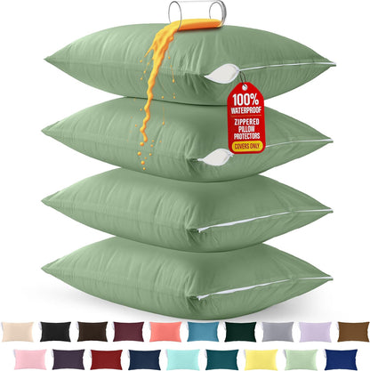Utopia Bedding Premium 100% Waterproof Pillow Protectors with Zipper Standard Size (Set of 4), Bed Bug and Dust Mite Proof Zippered Pillow Covers, Pillow Encasement Cases, Gray