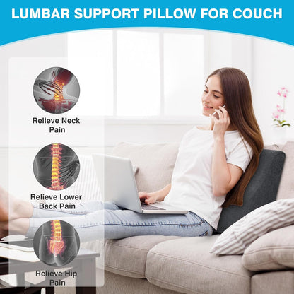 Back Support Pillow for Recliner Dual Layer Lumbar Support Pillow with Gel Memory Foam Ergonomic Orthopedic Couch Lumbar Cushions for Elderly Lower Back Pain Relief Washable Cover Brown