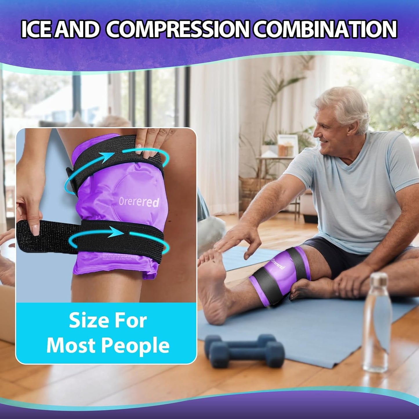 Reusable Cold Ice Packs for Injuries, 3-Piece Set Cold Gel Ice Wrap for Injury Recovery, Alleviate Joint and Muscle Pain (Knee Ice Wrap-Purple)
