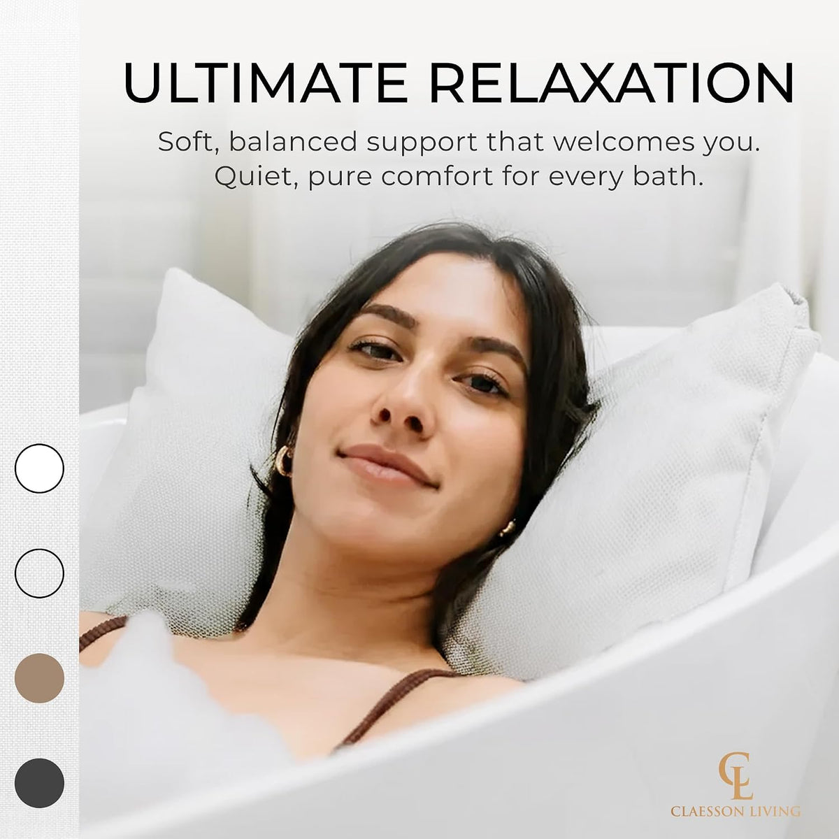 Luxury Bath Pillow for Tub - Thick and Comfortable Bathtub Pillow Support for Head and Neck and Back - Washable Quick-Drying Bath Pillows - Bath Cushion for Home Spa - Fits Any Bathtub - Light Gray