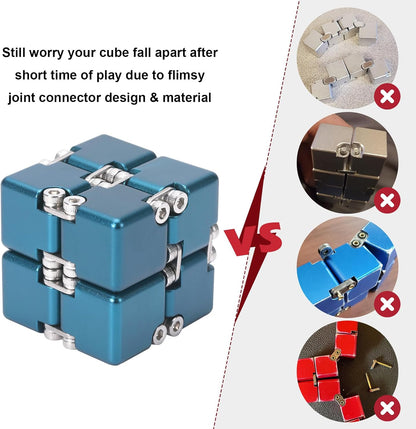 Lifidea Aluminum Alloy Metal Infinity Cube Fidget Cube (6 Colors) Handheld Fidget Toy Desk Toy with Cool Case Infinity Magic Cube Relieve Stress Anxiety ADHD OCD for Kids and Adults (Blue)