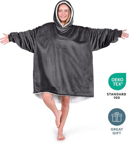 Bare Home Wearable Blanket Hoodie - Soft Plush Sherpa - Warm and Cozy - Oversized Wearable Blanket